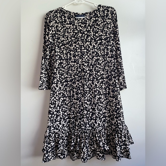 Tommy Hilfiger Black and Cream Long Sleeve Midi Dress Size 6 - Picture 1 of 8